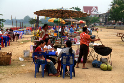 Restaurants along the Mekhong River in Vientiane